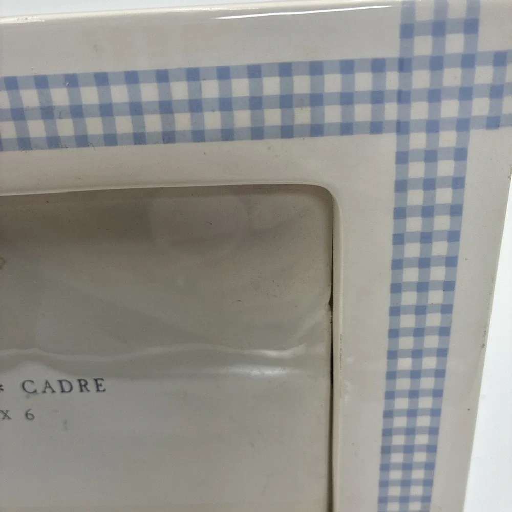 Hallmark Ceramic Picture Frame 4x6 Blue Gingham Sunflower Country cottage core